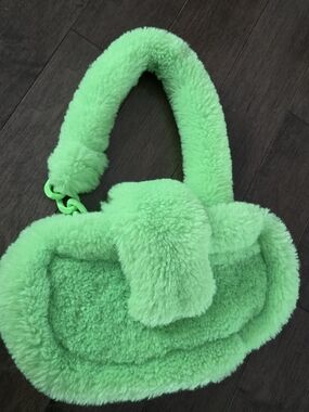 Fuzzy Handbag in Neon Green - Plush Shoulder Purse H&M Lanza Special Collection